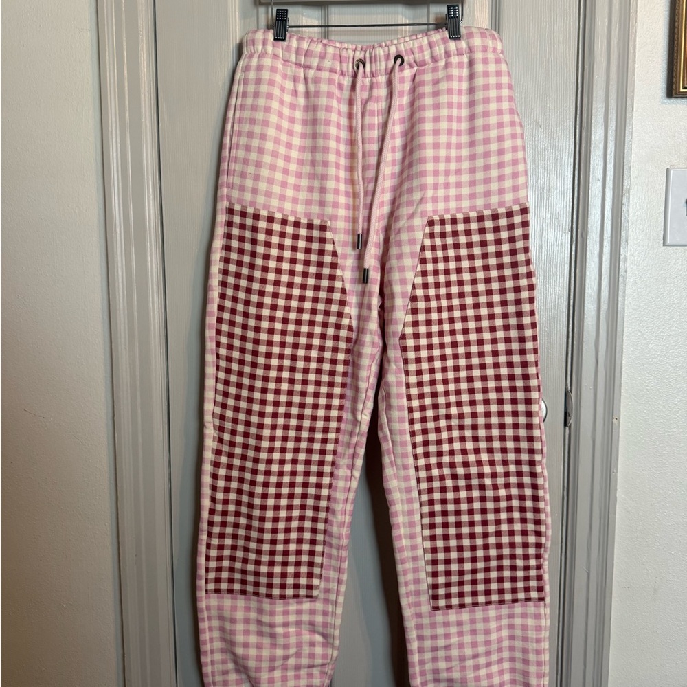 Teddy Fresh Pink Gingham Heart Embroidered Sweat Pants